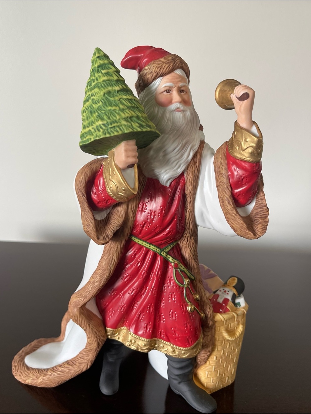 Lenox 1991 "Kris Kringle" Red and Green Santa with Gold Accents Holiday Figurine